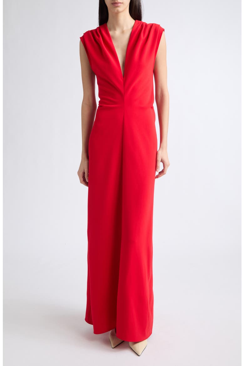 Geraldine Sleeveless Crepe V-Neck Dress, Alternate, color, RED