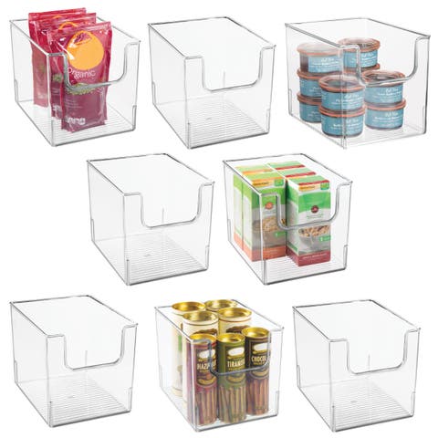 Kitchen Plastic Storage Organizer Bin with Open Front - 8 Pack
