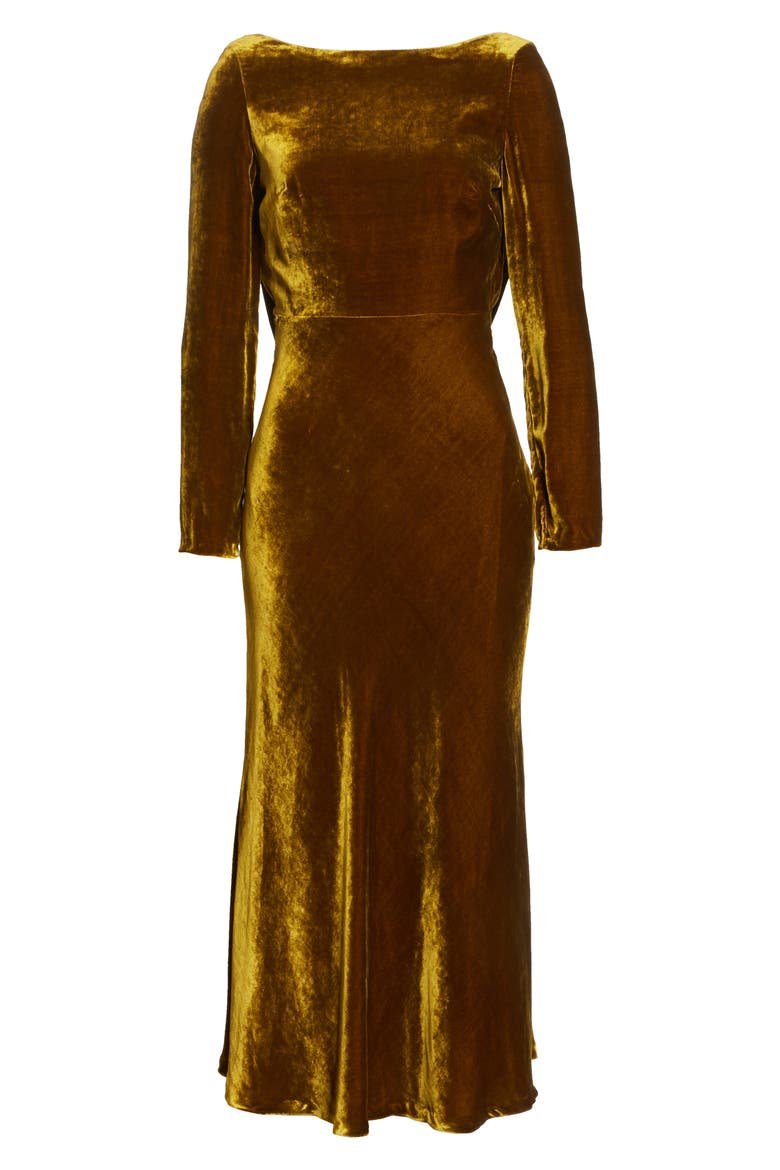 Tina Cowl Back Velvet Dress, Alternate, color, GOLD