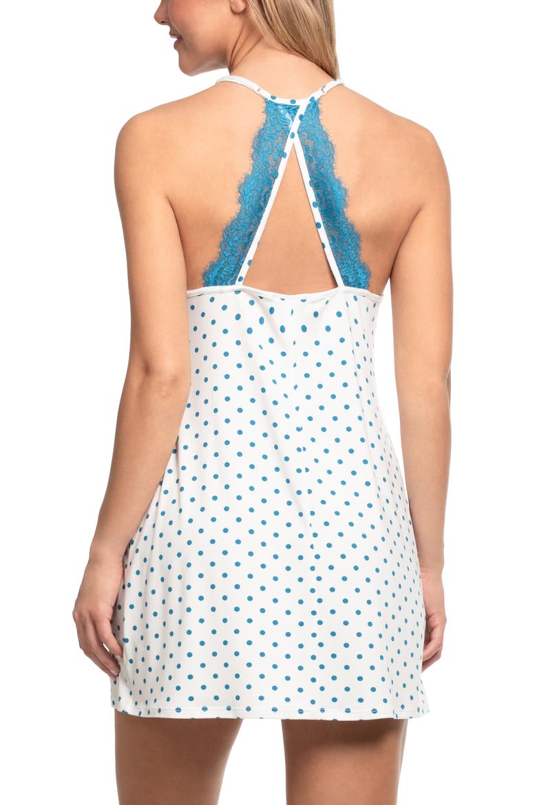 Aimee Lace Trim Knit Chemise, Alternate, color, IVORY TEAL DOT
