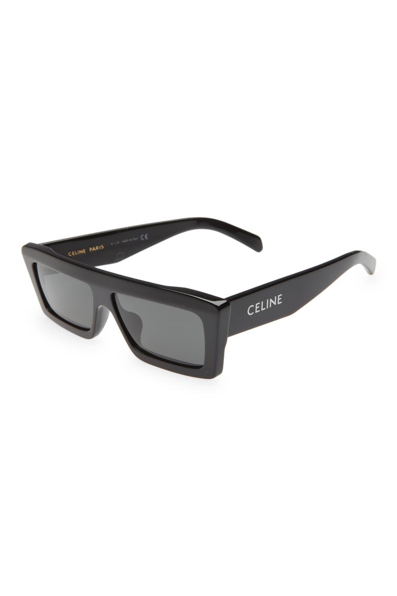 Monochroms 57mm Rectangular Sunglasses, Alternate, color, SHINY BLACK / SMOKE