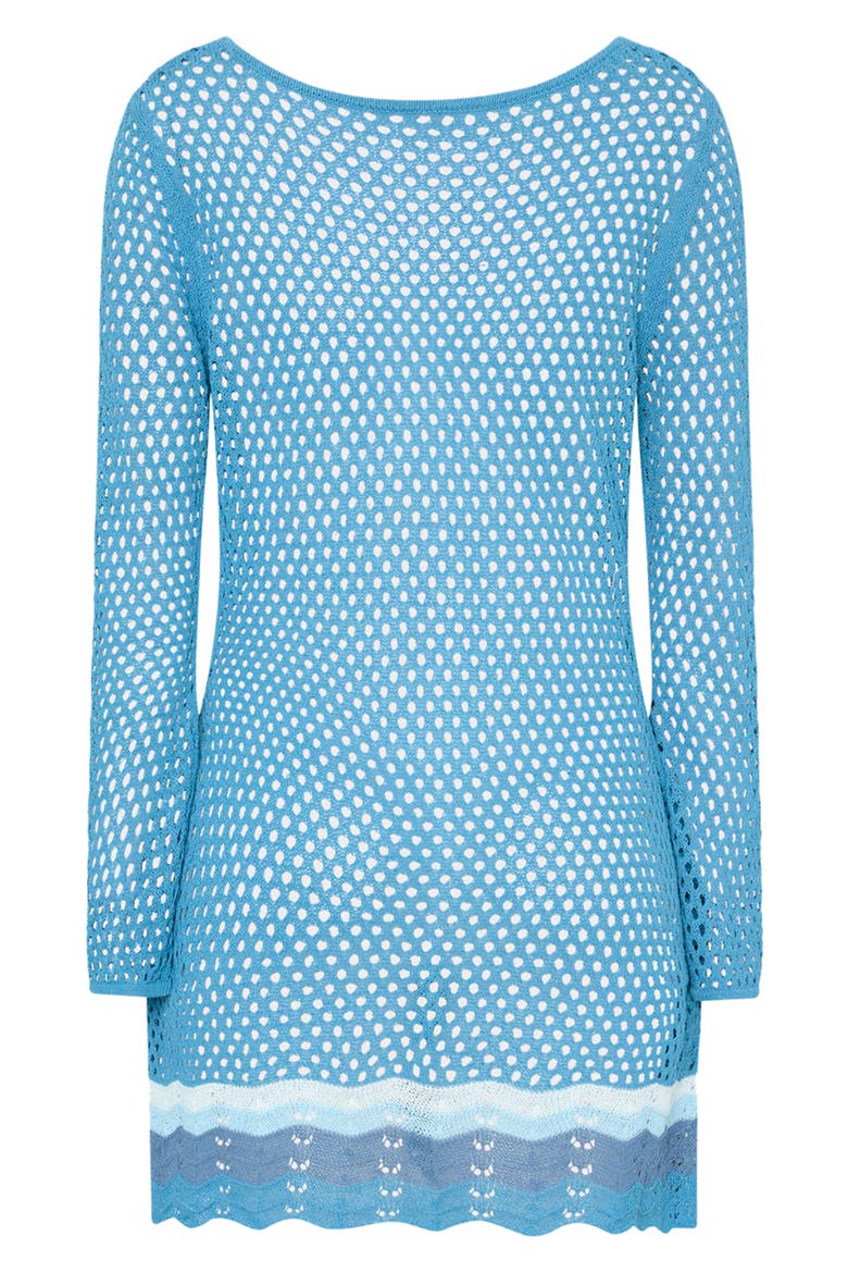 Crochet Long Sleeve Cover-Up Minidress, Alternate, color, BLUE MULTI