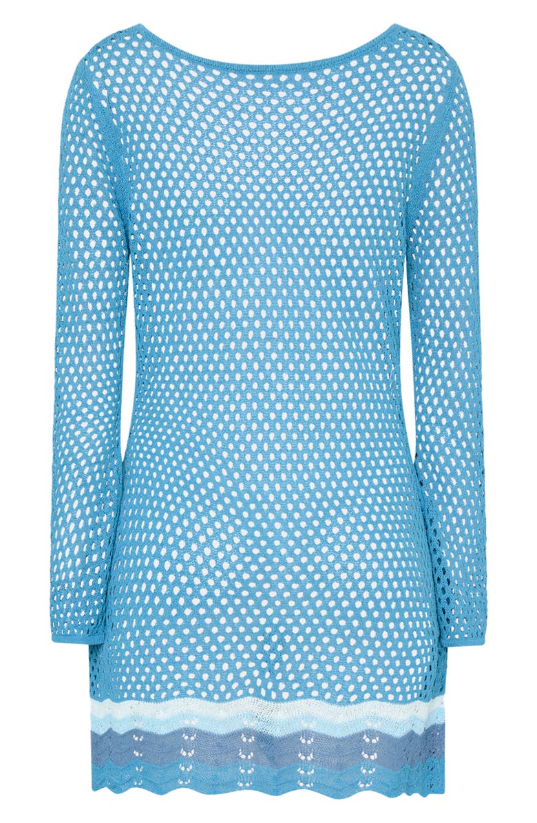 Milly Crochet Long Sleeve Cover-Up Minidress, Alternate, color, Blue Multi