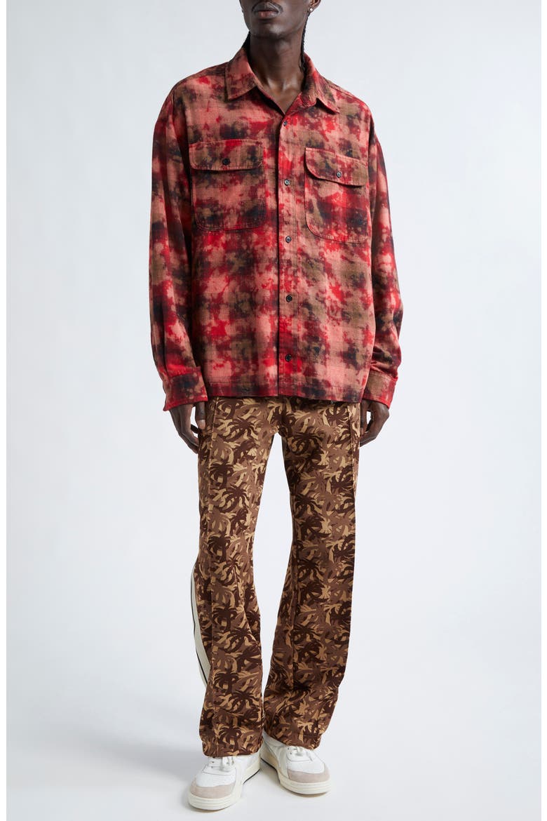 Curved Logo Plaid Button-Up Shirt, Alternate, color, RED OFF WHITE