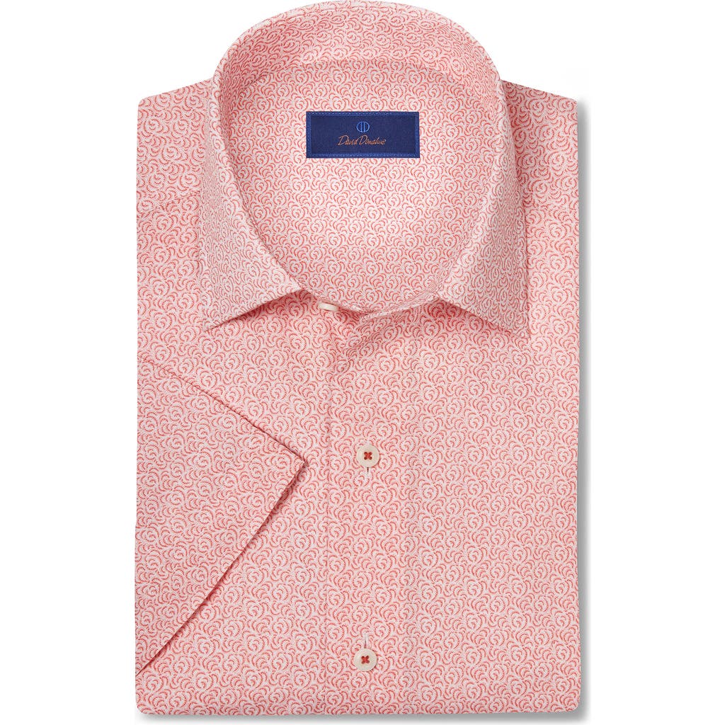David Donahue Print Casual Short Sleeve Button-up Shirt In Red/white