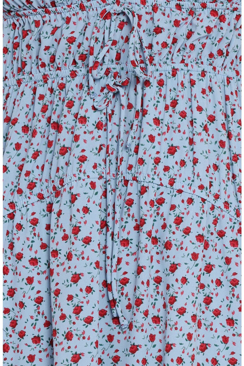 Freesia Ditsy Floral Deep V-Neck Midi Dress, Alternate, color, BLUE RED FLORAL