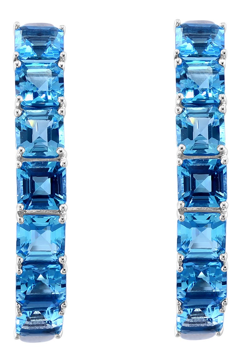 Sterling Silver Blue Topaz Hoop Earrings, Alternate, color, BLUE