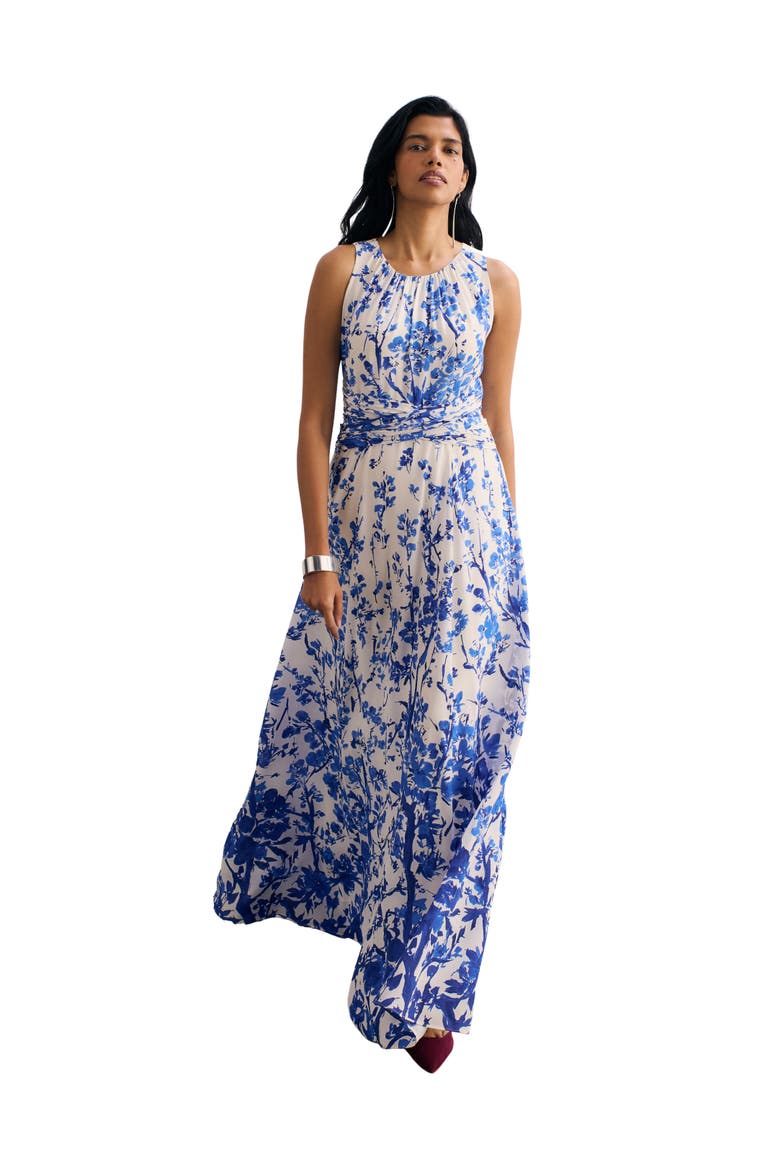 Oria Floral Print Silk Maxi Dress, Main, color, Ivory