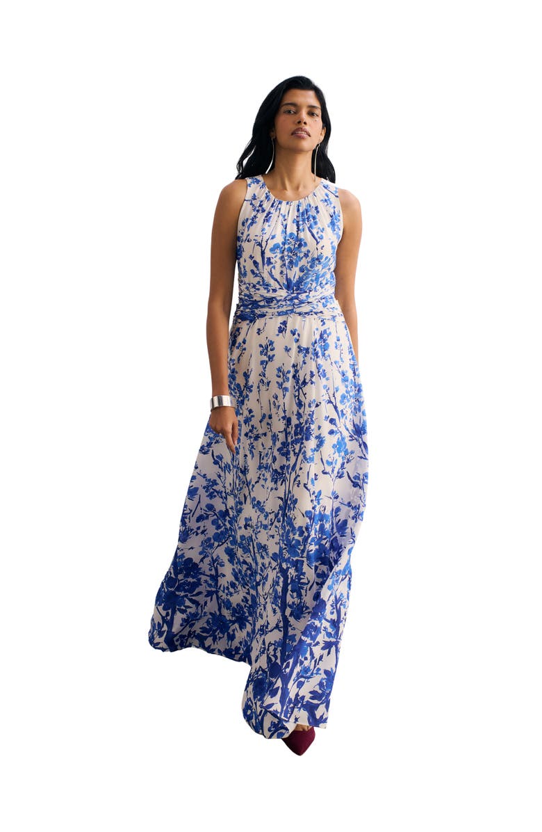 The Fold Oria Floral Print Silk Maxi Dress, Main, color, Ivory