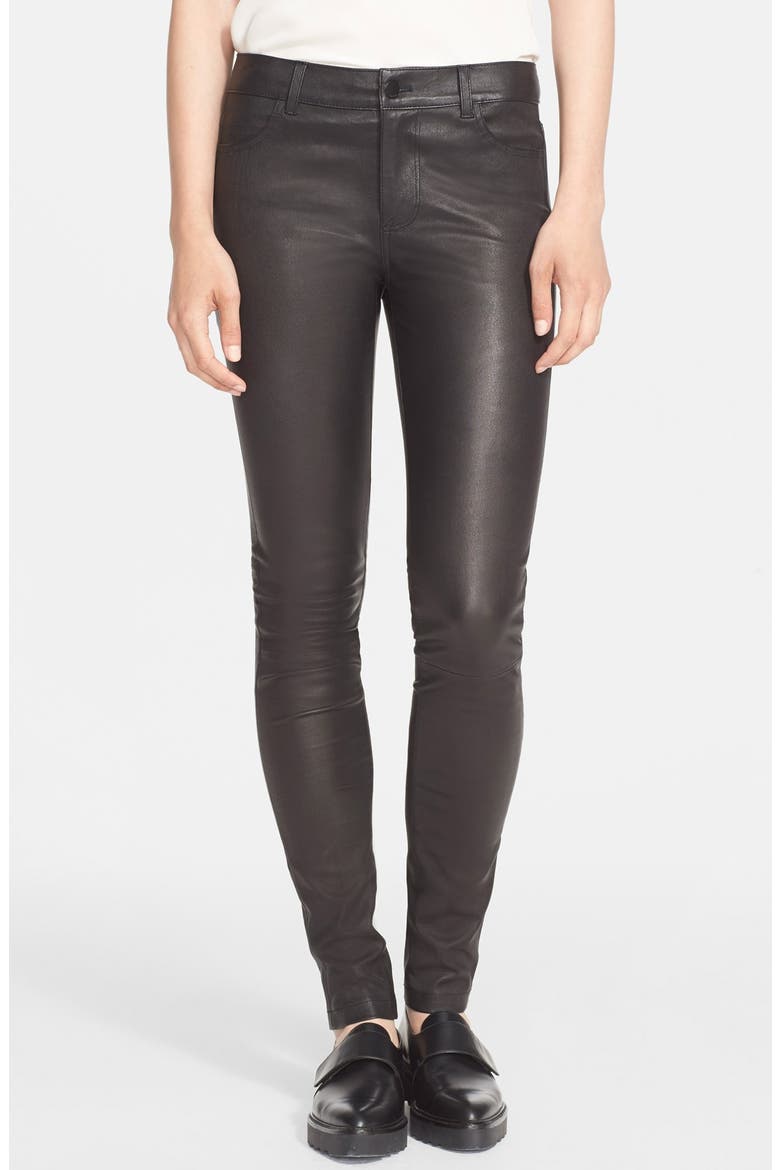 Five-Pocket Leather Pants, Main, color, BLACK
