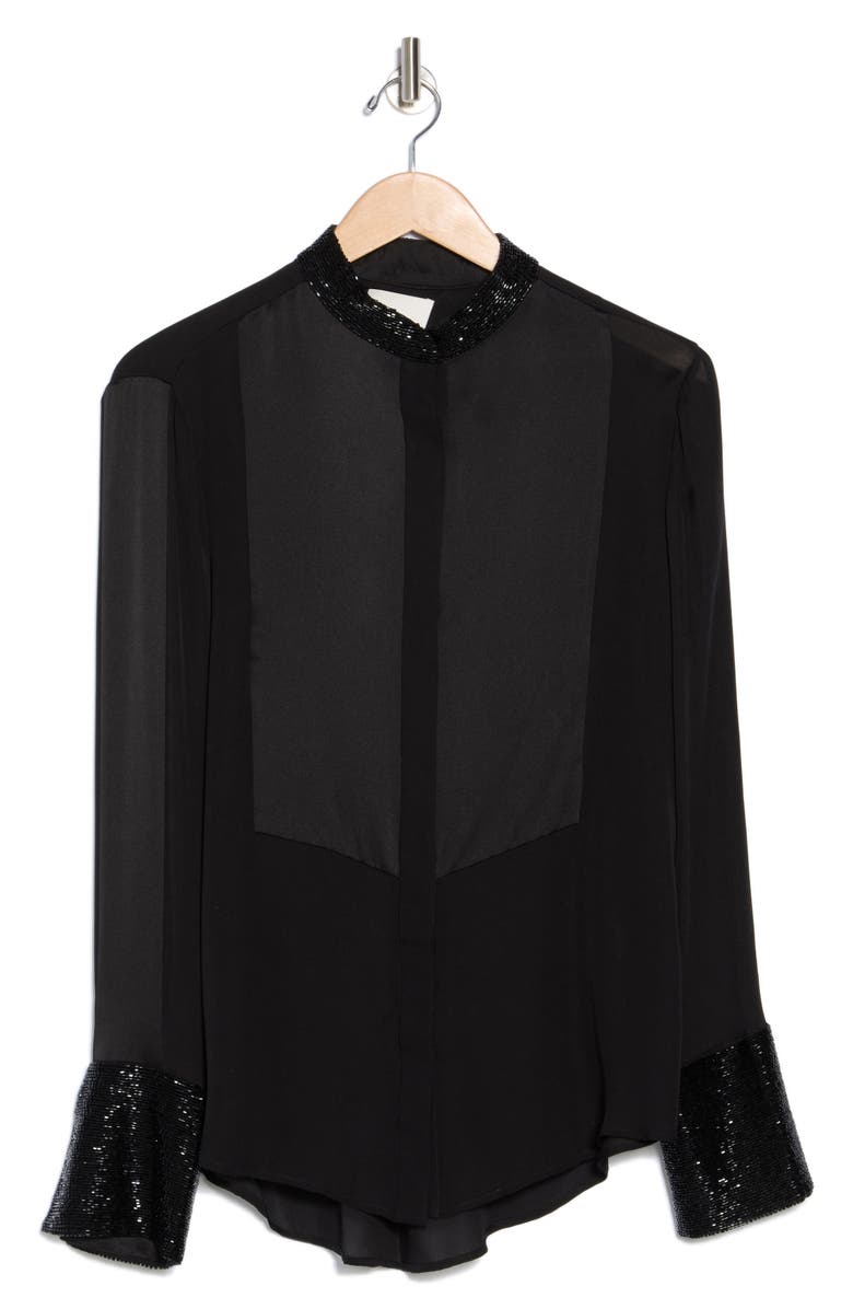 TWP Beaded Trim Silk Button-Up Shirt, Alternate, color, 