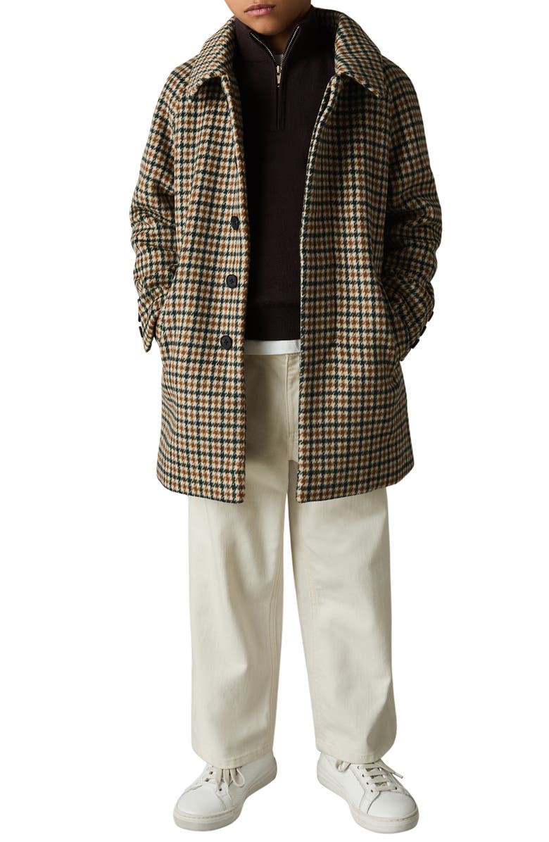 Reiss Kids' Region Check Wool Blend Car Coat, Alternate, color, Brown Multi