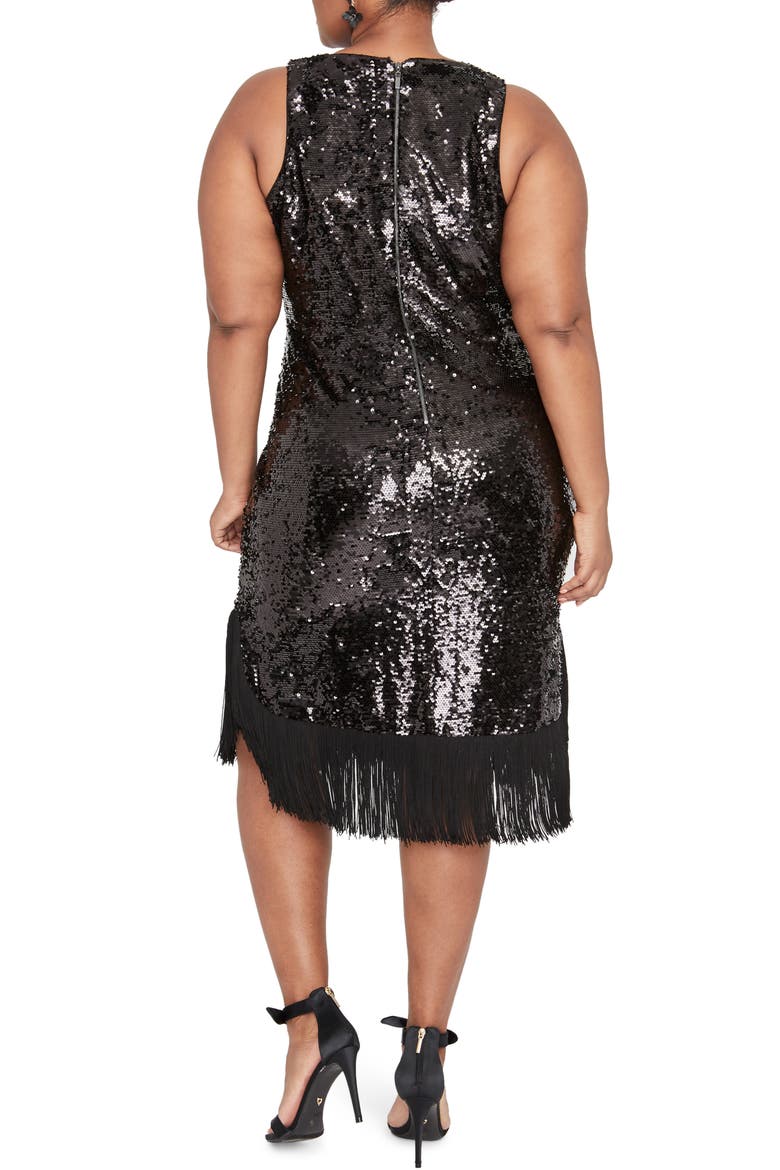 Lea Sequin Fringe Detail Dress, Alternate, color, BLACK