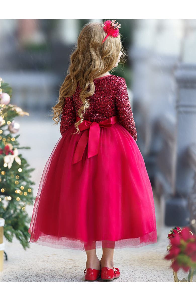 Mia Belle Girls Holiday Shining Star Maxi Dress, Alternate, color, Red