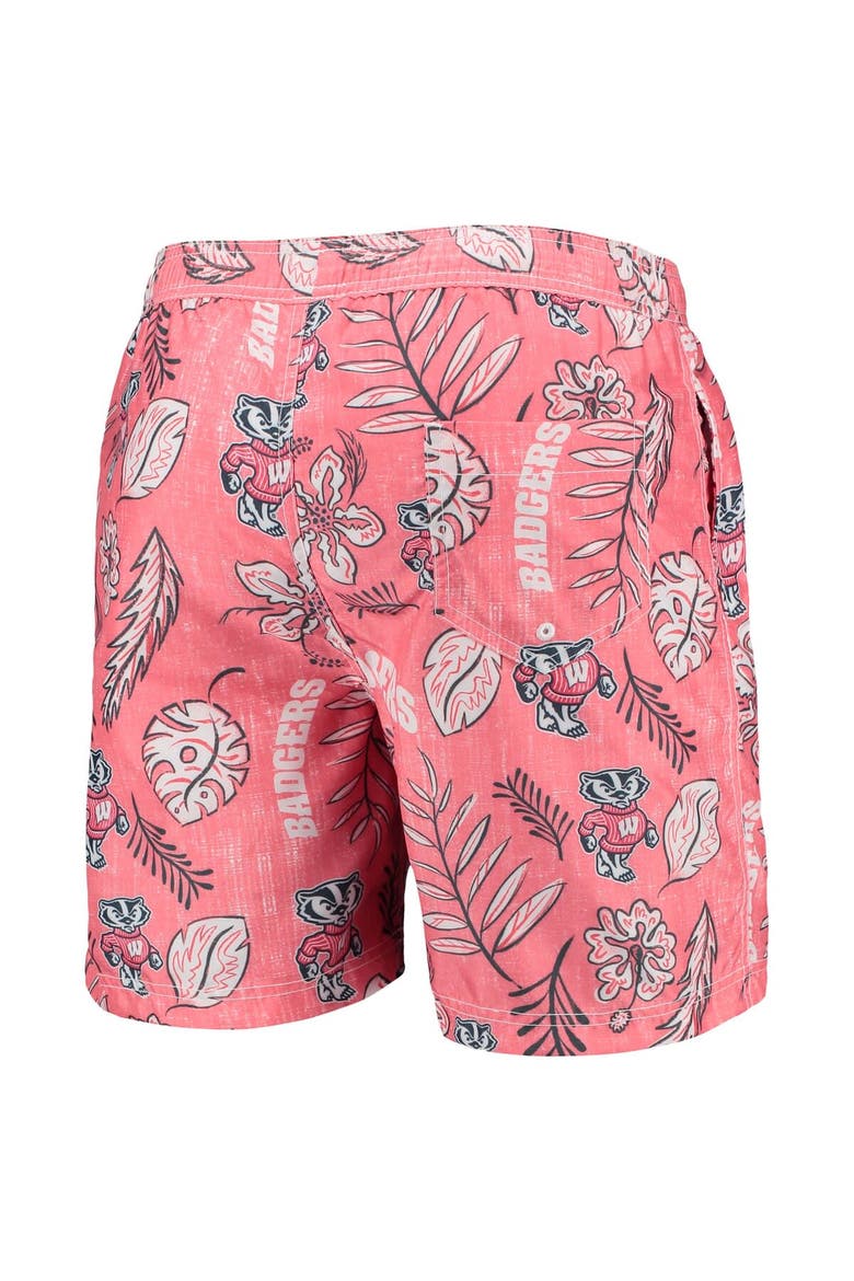 Men's Wes & Willy Red Wisconsin Badgers Vintage Floral Swim Trunks, Alternate, color, Red