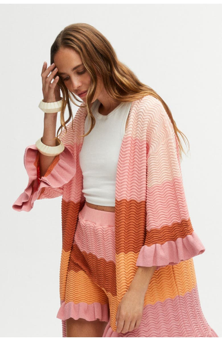 Nocturne Printed Flounce Knit Cardigan, Main, color, 