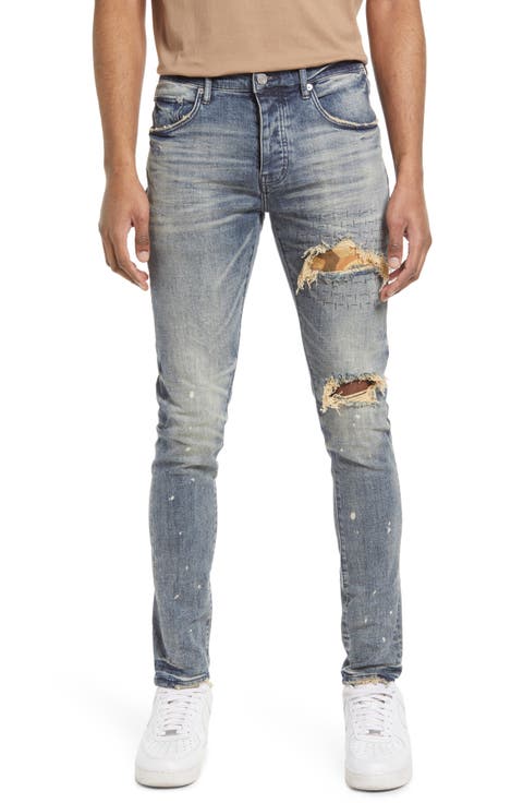 PURPLE Camouflage Patch Destroyed Slim Jeans (Camo Patched Indigo)