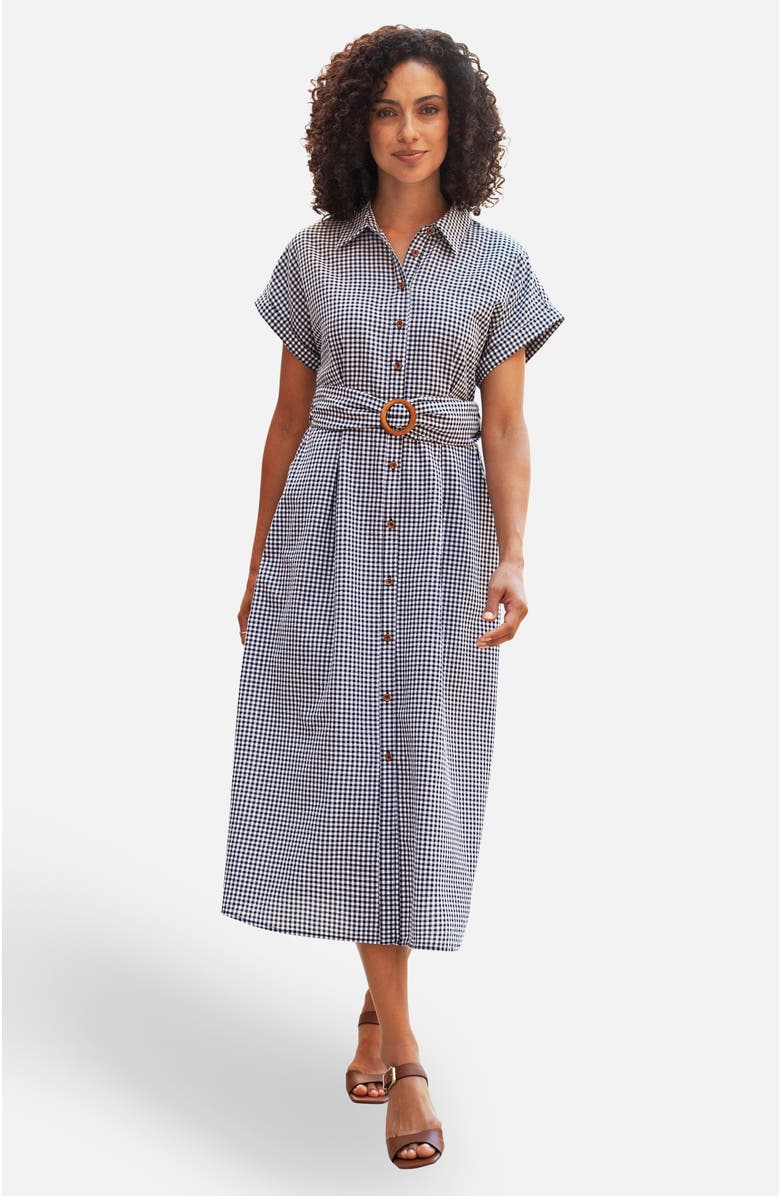 Yumi Gingham Relaxed Shirt Dress, Main, color, Black