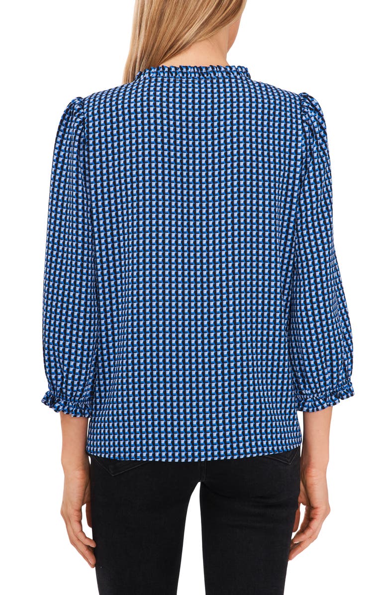 CeCe Geo Print Ruffle Trim Blouse, Alternate, color, 