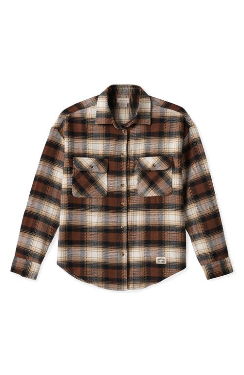 Brixton Bowery Plaid Flannel Button-up Shirt In Brown