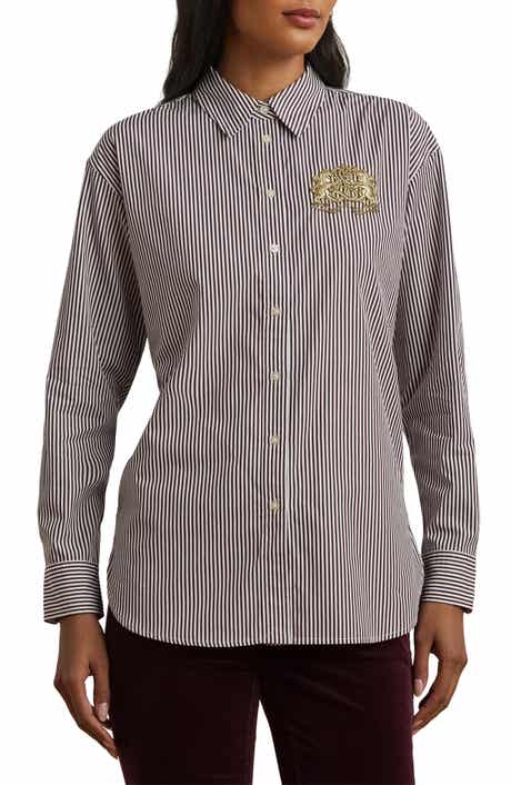 Stripe Lion Crest Cotton Button-Up Shirt