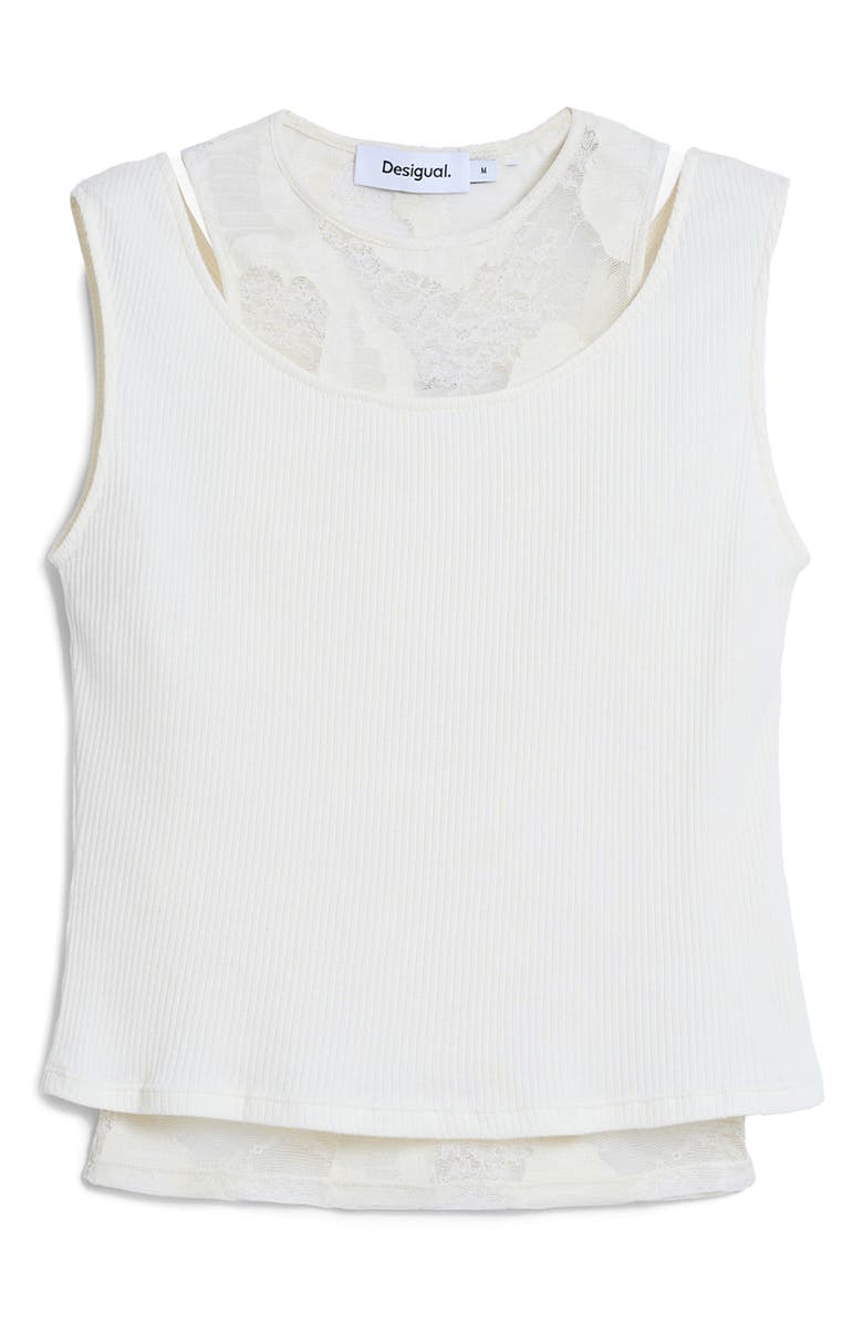 Desigual Lace Yoke Tank, Alternate, color, Light Beige