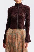 Avec Les Filles Chenille Lace Zip Front Top