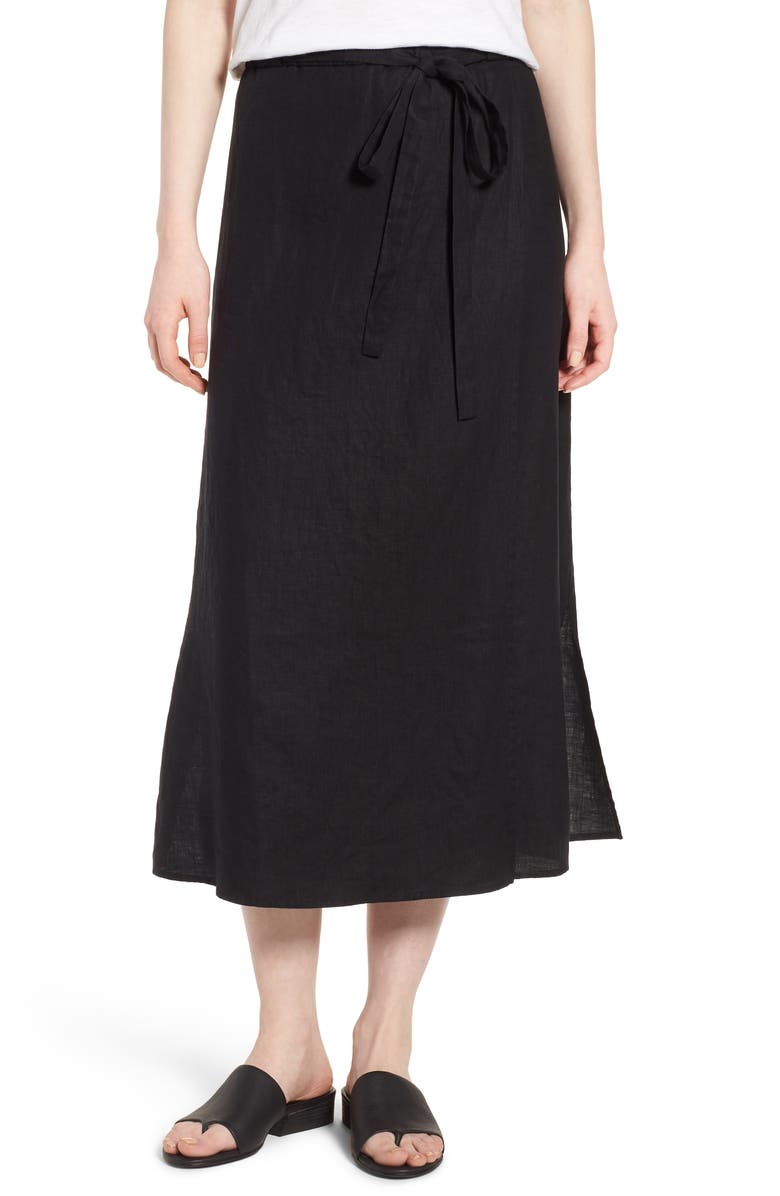 Eileen Fisher Faux Wrap Organic Linen Skirt, Main, color,