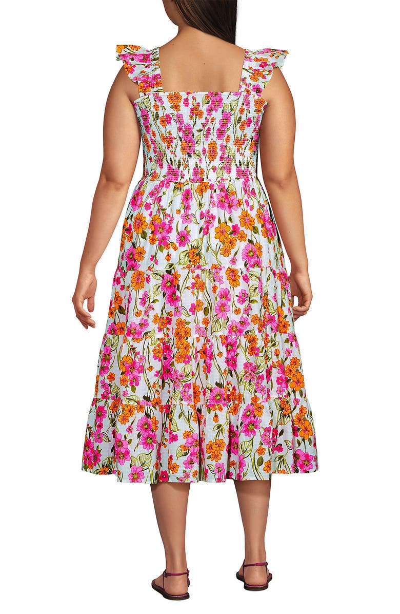 Lands' End Plus Size Cotton Dobby Smocked Dress with Ruffle Straps, Alternate, color, 