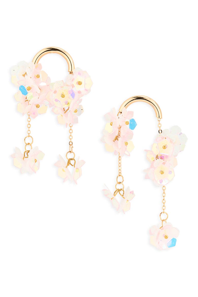 Beaded Flower Drop Earrings, Main, color, GOLD/ PINK