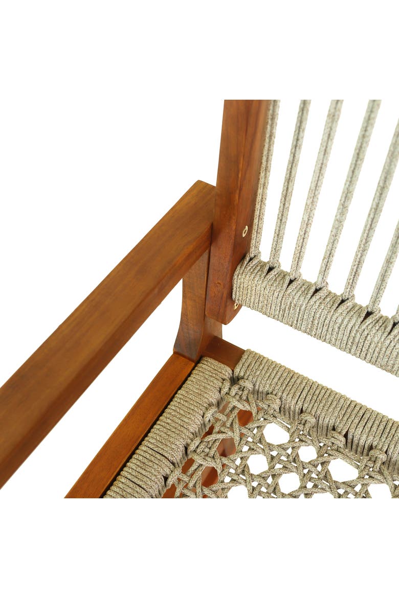 Laguna Coastal Solid Acacia Wood and Woven Rope Indoor/Outdoor Rocking Armchair for Patio, Front Porch, or Living Room, Alternate, color, Beige