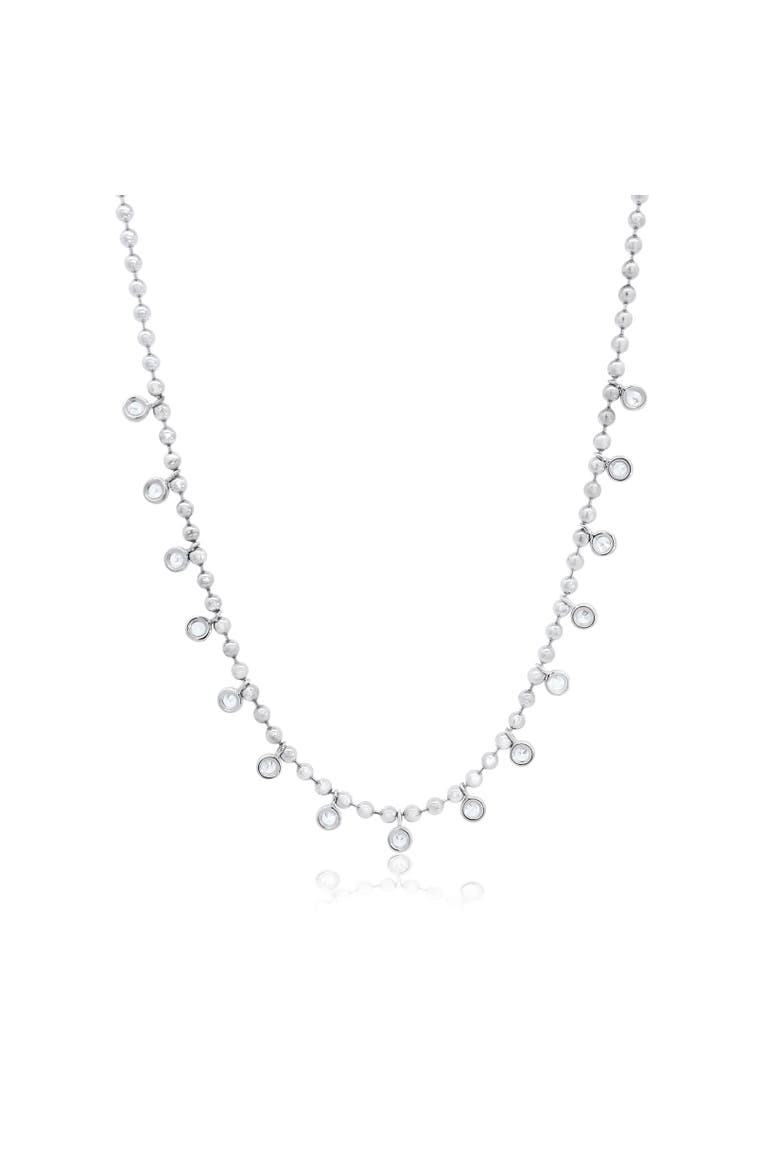 Beaded CZ Dangle Necklace, Main, color, Silver