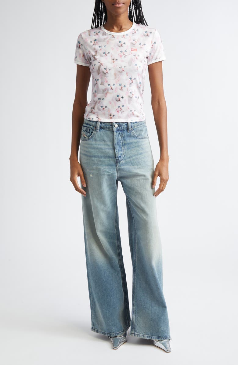 DIESEL<sup>®</sup> T-Unclau Cat Print T-Shirt, Alternate, color, White