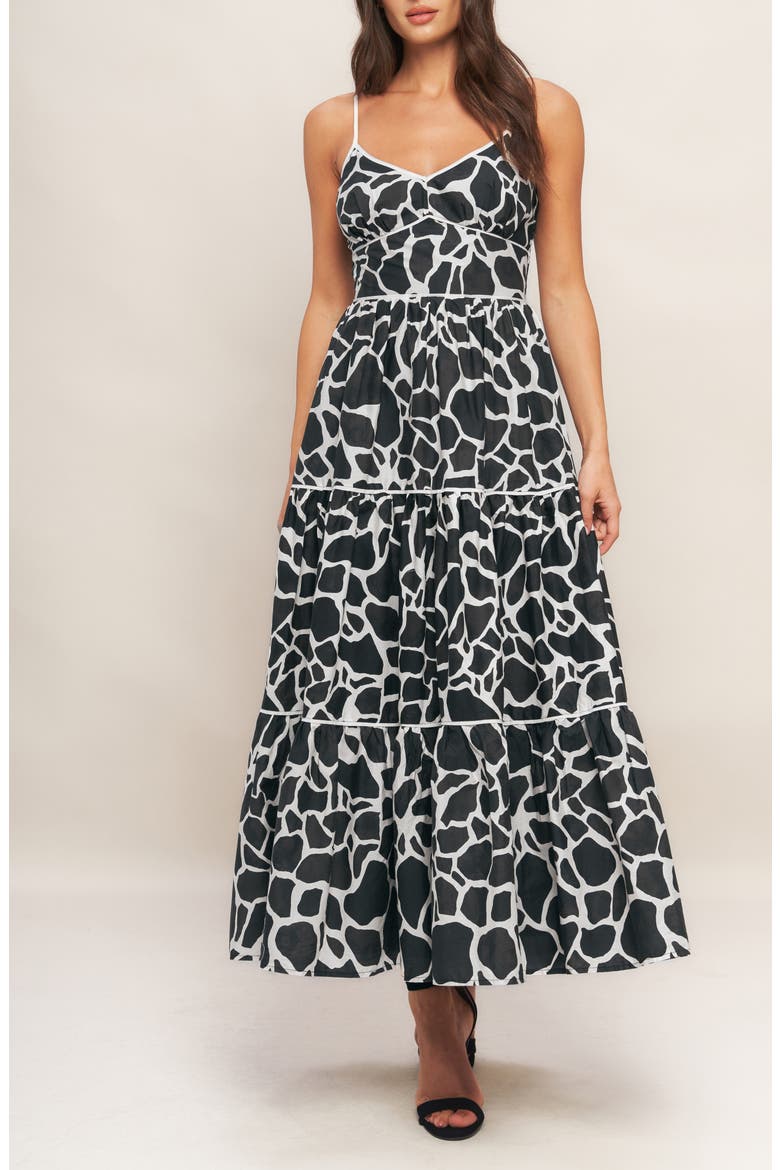 V-Neck Cotton Midi Dress, Alternate, color, IVORY BLACK