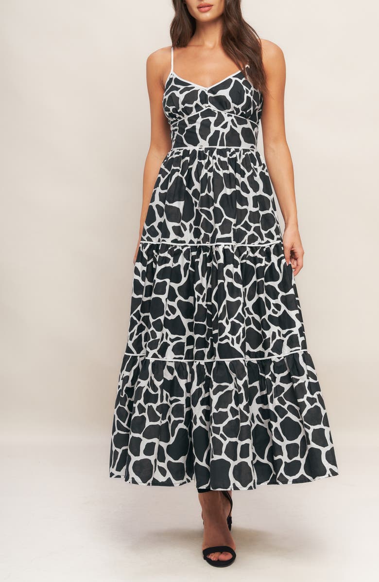 FLYING TOMATO V-Neck Cotton Midi Dress, Alternate, color, Ivory Black