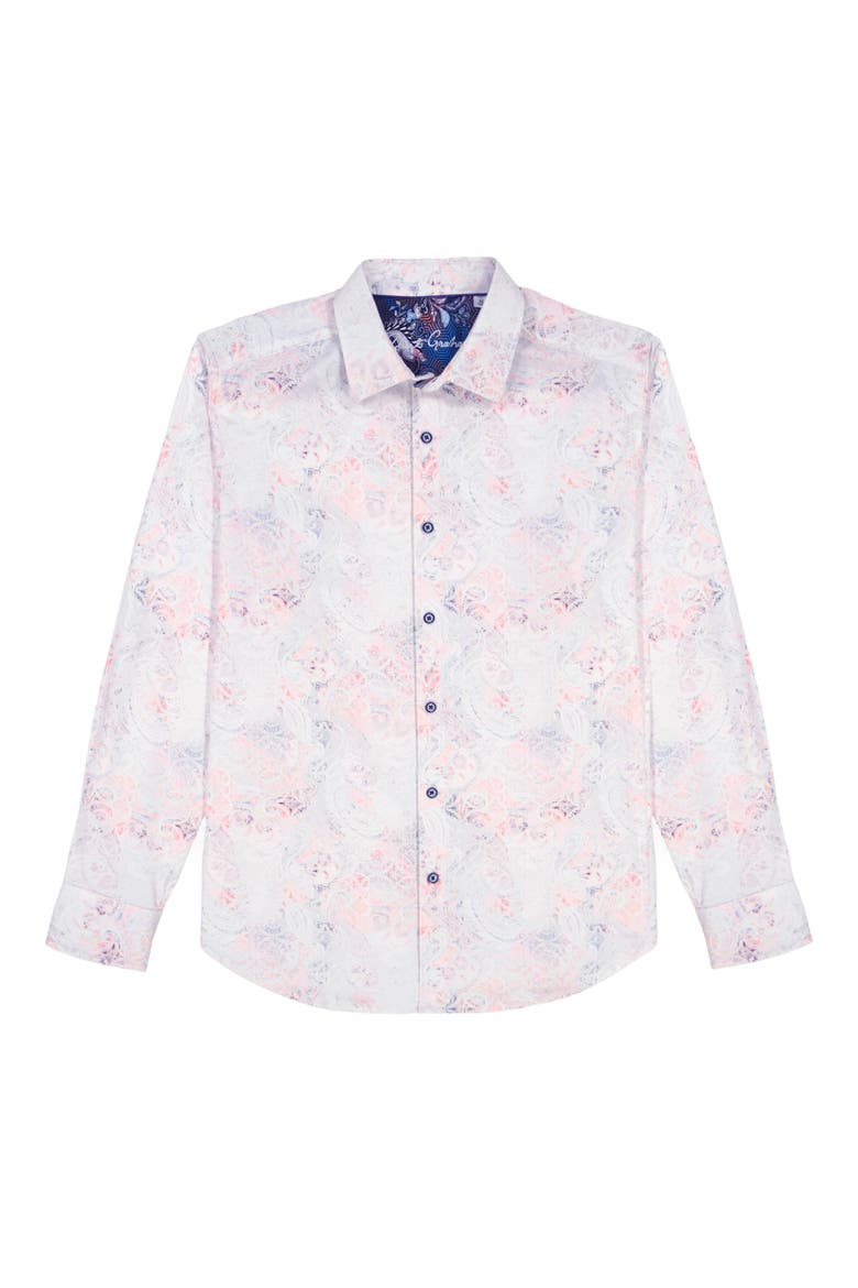 Addington Faded Paisley Stretch Cotton Button-Up Shirt, Alternate, color, WHITE MULTI