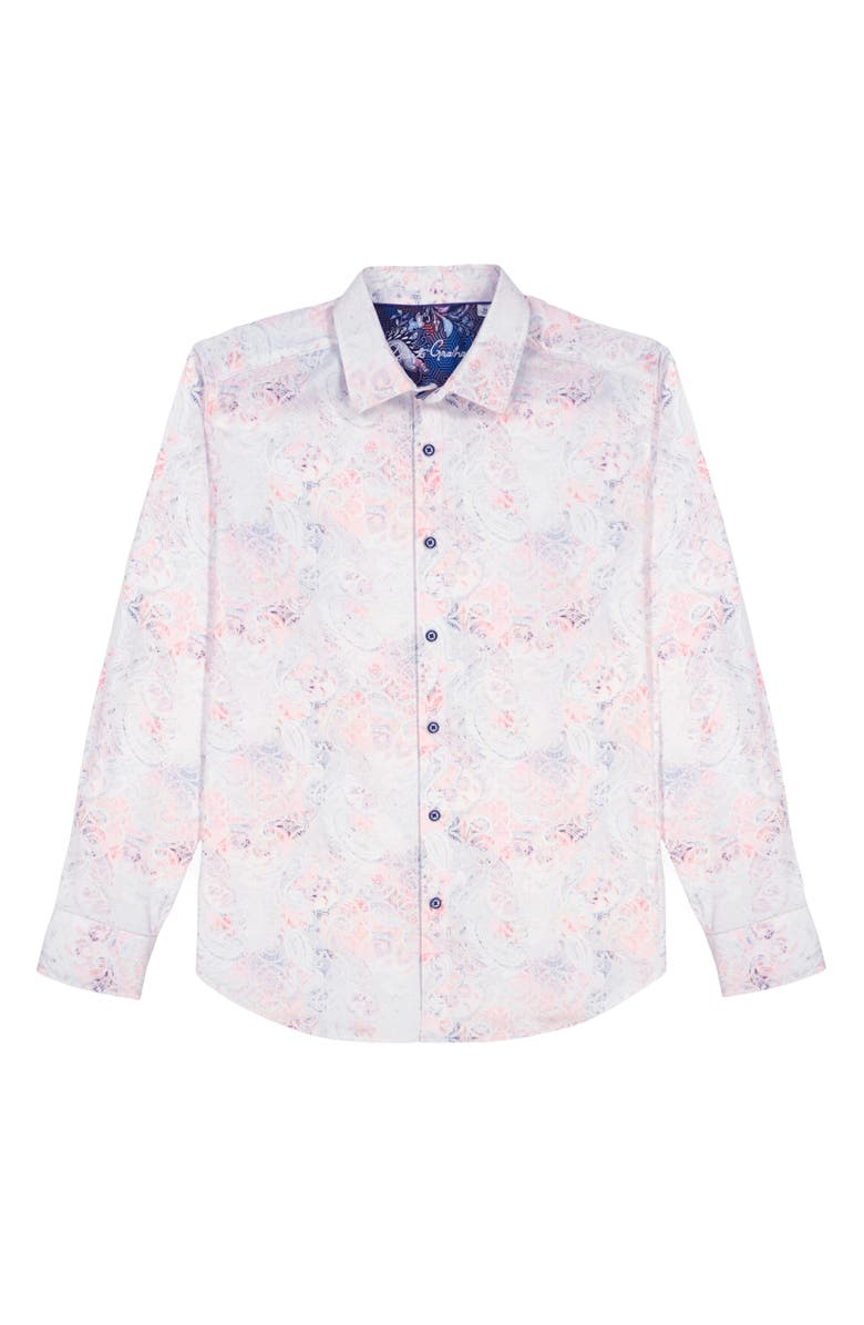 Robert Graham Addington Faded Paisley Stretch Cotton Button-Up Shirt, Alternate, color, White Multi