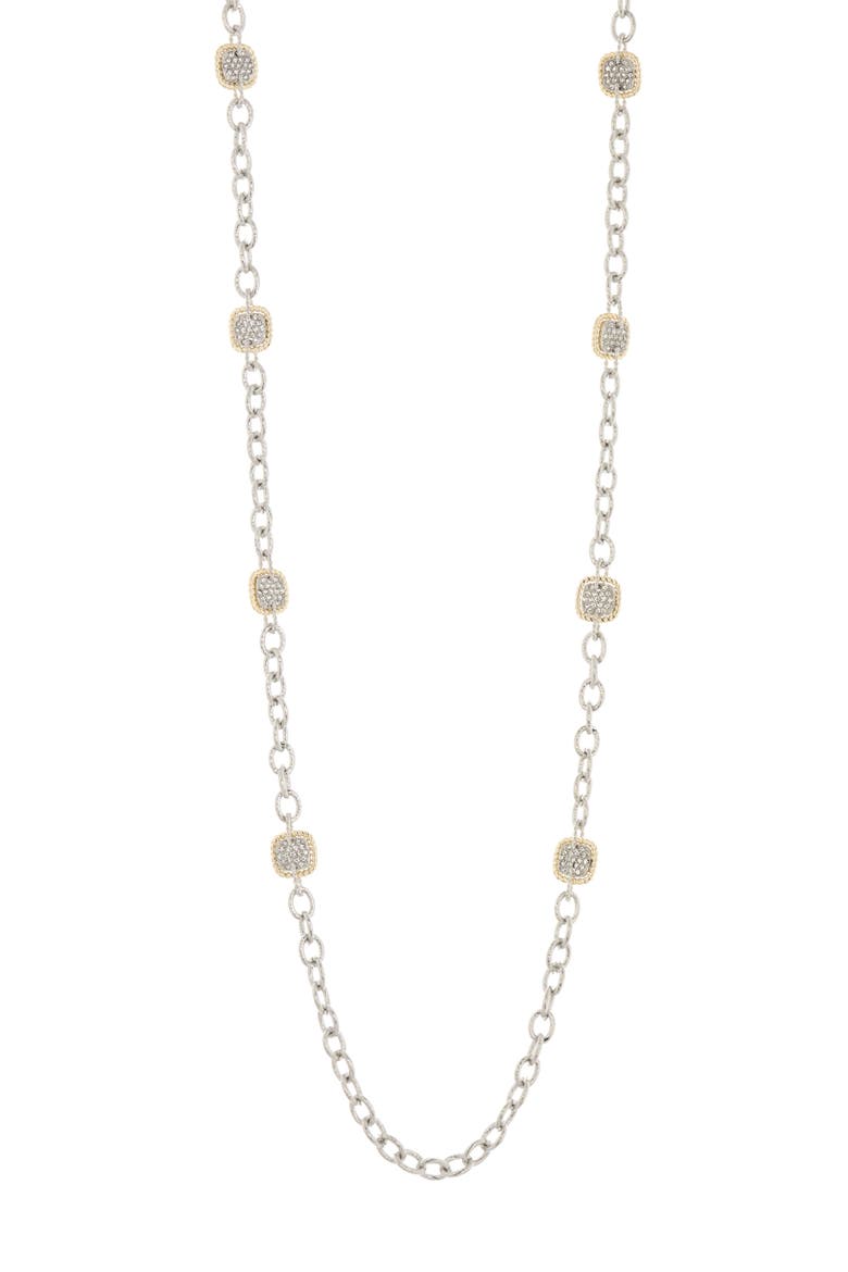 Two-Tone CZ Twisted Station Necklace, Main, color, 18KT TWO TONE PLATED BRASS