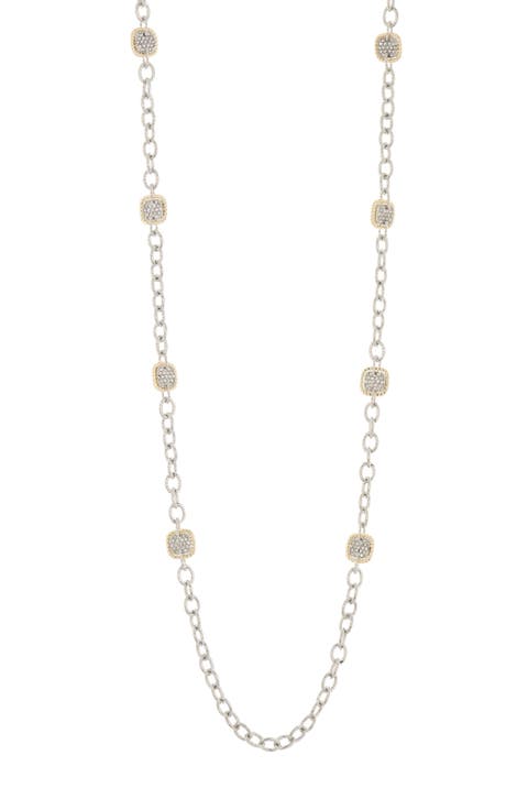 Two-Tone CZ Twisted Station Necklace