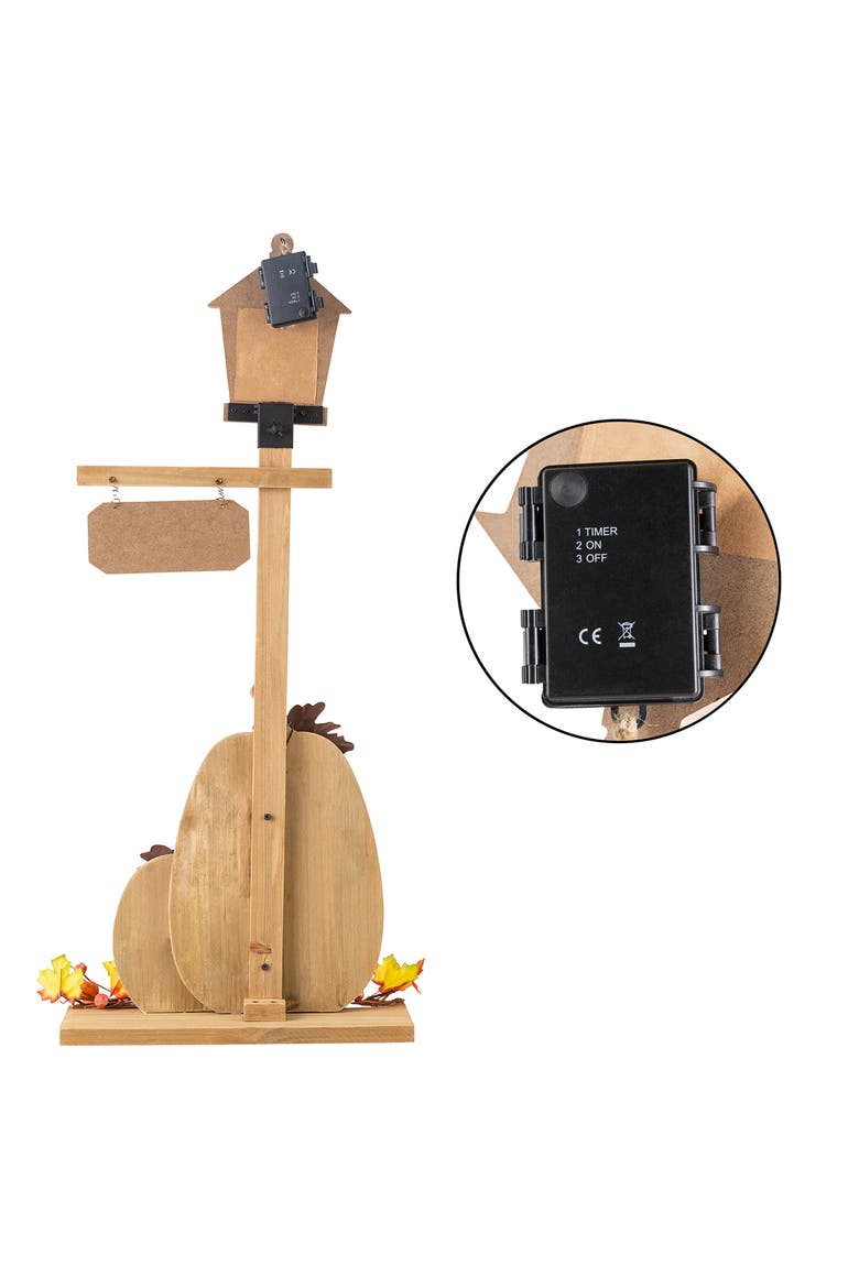 Fall Thanksgiving Lighted Wooden Lamp Post Porch Decor, Alternate, color, Black