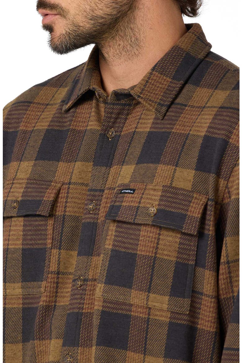 Sutton Plaid Stretch Flannel Button-Up Shirt, Alternate, color, DARK KHAKI