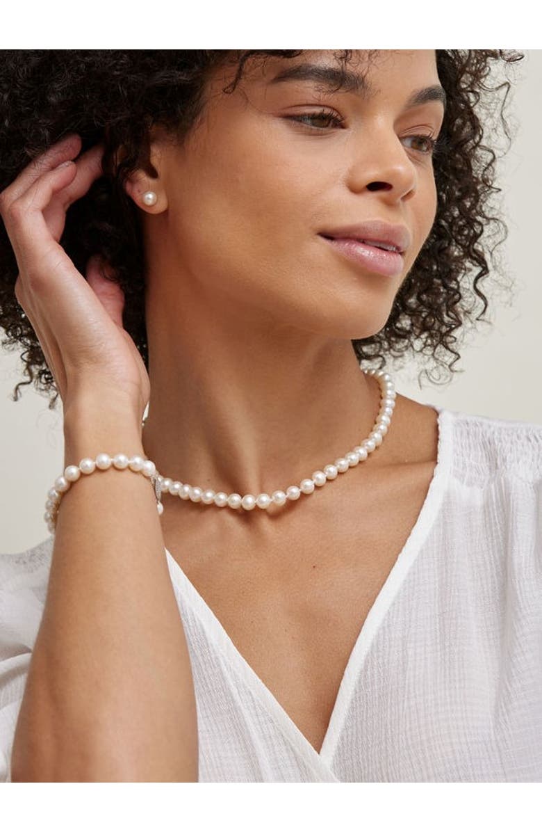 The Pearl Source Freshwater Pearl Necklace & Earrings, Alternate, color, White Gold - Finesse Clasp