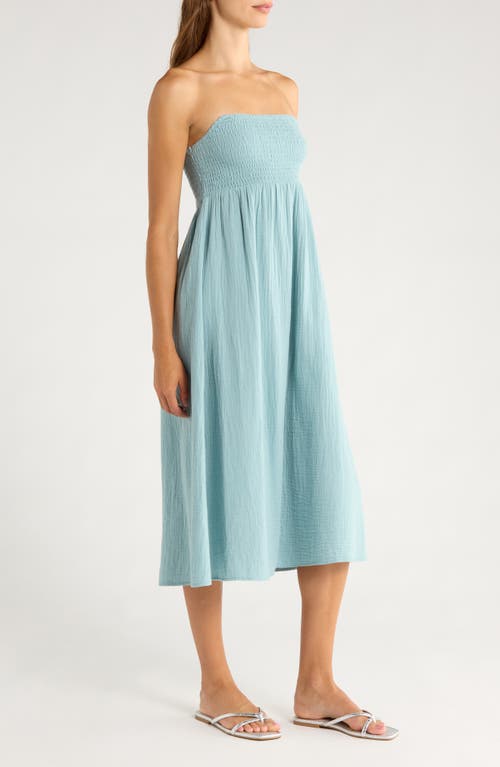 Billabong Off The Coast Smocked Bodice Cotton Midi Dress In Green