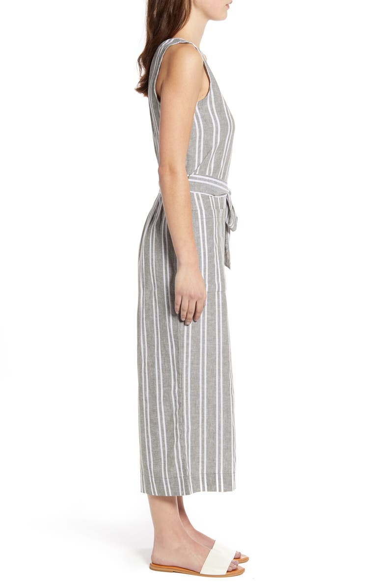 beachlunchlounge Lennon Tie Waist Linen & Cotton Jumpsuit, Alternate, color,