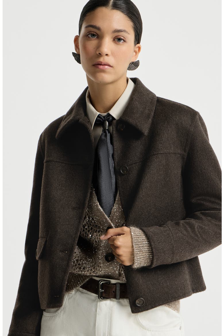 Hand-crafted outerwear jacket in cashmere beaver double cloth with monili, Alternate, color, Pine Cone Brown