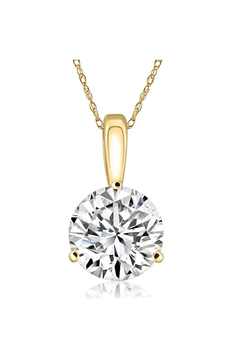 Certified 3Ct Round 3-Prong Diamond Pendant 14k Gold Lab Grown Necklace, Main, color, 14k Yellow Gold