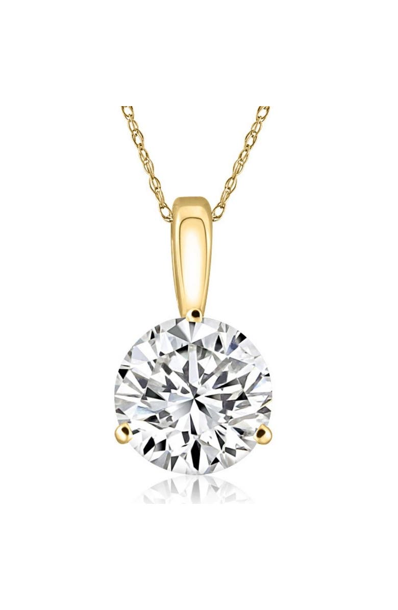 Bliss Diamond Certified 3Ct Round 3-Prong Diamond Pendant 14k Gold Lab Grown Necklace, Main, color, 14K Yellow Gold