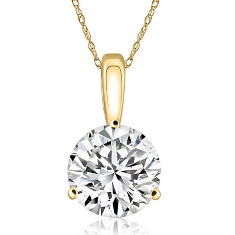 Certified 3Ct Round 3-Prong Diamond Pendant 14k Gold Lab Grown Necklace