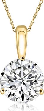 Bliss Diamond Certified 3Ct Round 3-Prong Diamond Pendant 14k Gold Lab Grown Necklace