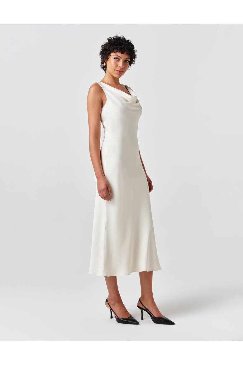 Arya Cowl Neck Satin Midi Dress, Alternate, color, Ivory